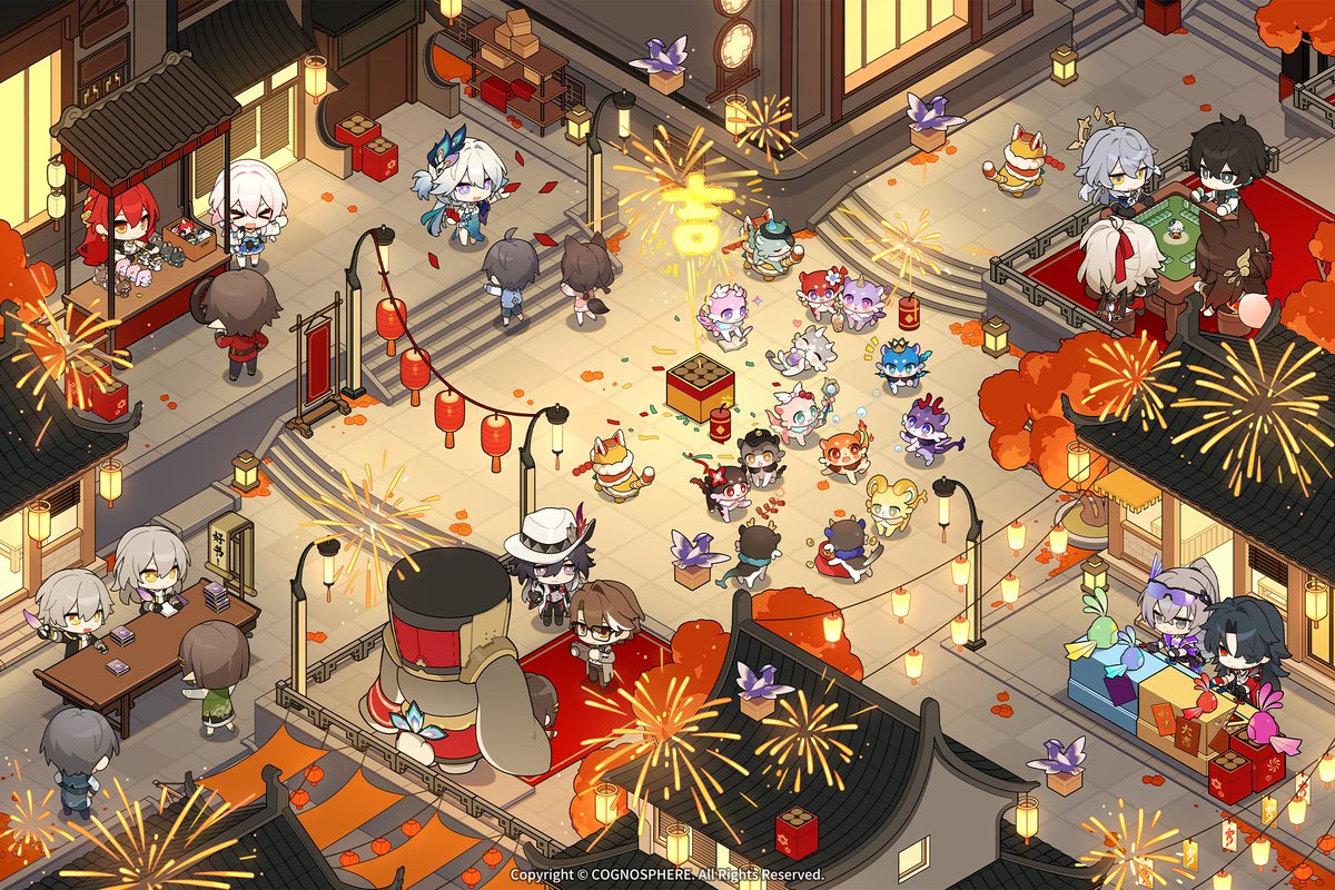 "¡Mira allí! ¡Son fuegos artificiales!".
"¡Y por allá! ¡Hay un montón de bocadillos!".
"Desearía que todos los años fueran así de animados...".

#HonkaiStarRail #StarRail