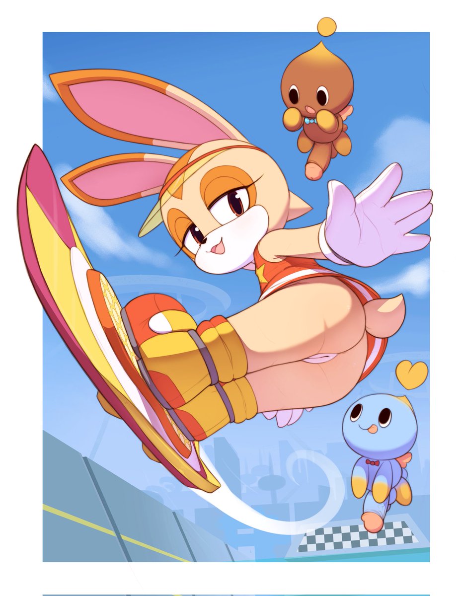 SoftBunCream's tweet image. What a lovely day for some Extreme Gear races! 🥕 I’m having so much fun, but Cheese and Chocola keeps on looking at me in such a silly way... Is there something on my face, Cheese? ✨