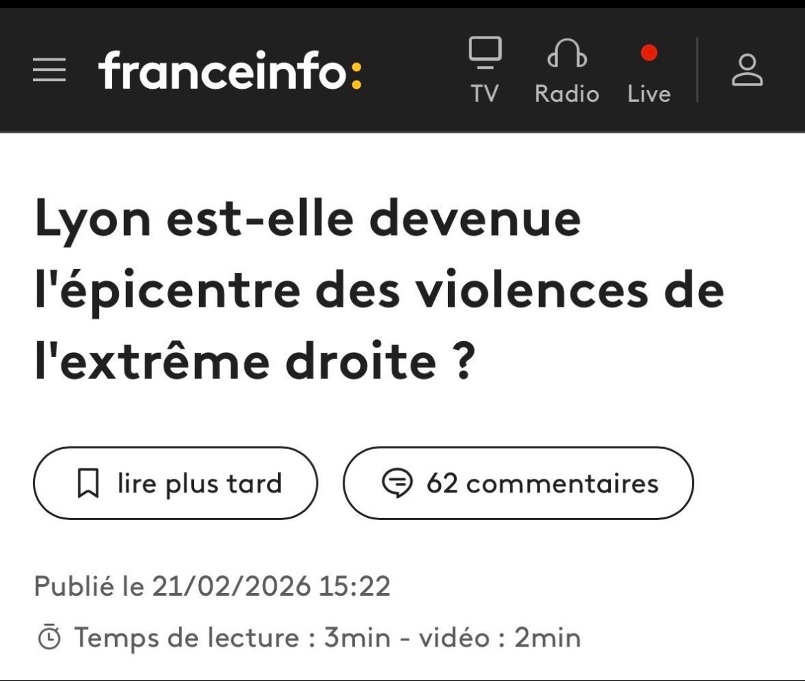 France Intox vient de faire 2 jours non stop sur les dangers de l’extrême-droite à Lyon alors que l’extrême-gauche y a assassiné un jeune homme de 23 ans, fils d’immigré péruvien.
✅La désinformation du système est tellement énorme, que personne ne peut la manquer <a href="/franceinfo/">franceinfo</a> !