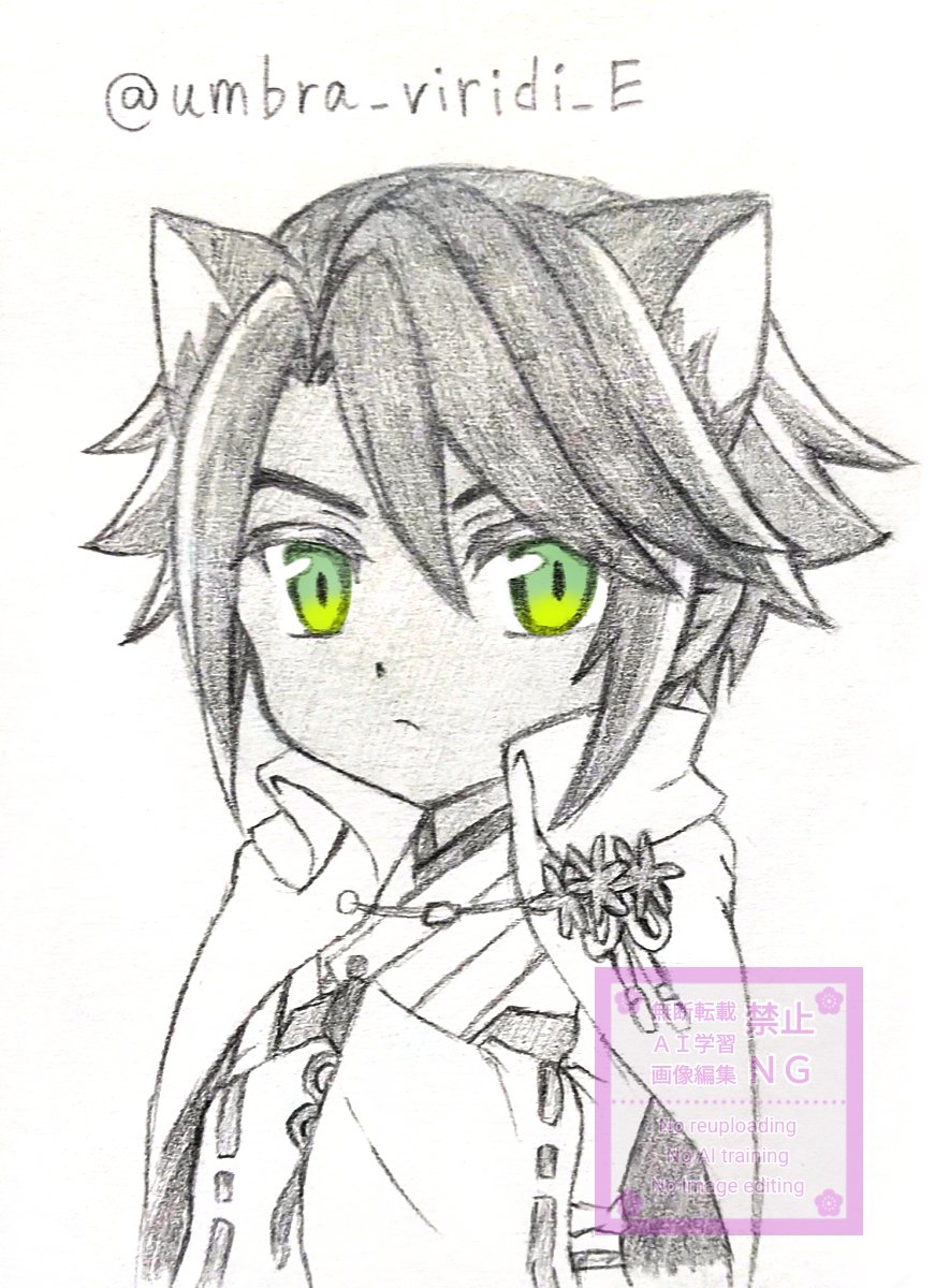 umbra_viridi_E's tweet image. ⚠️猫耳ついています⚠️
猫の日なので、いつ描いたのか定かではないまま発掘したネコルガ氏を供養（尖った耳はあえてそのまま残すスタイル）