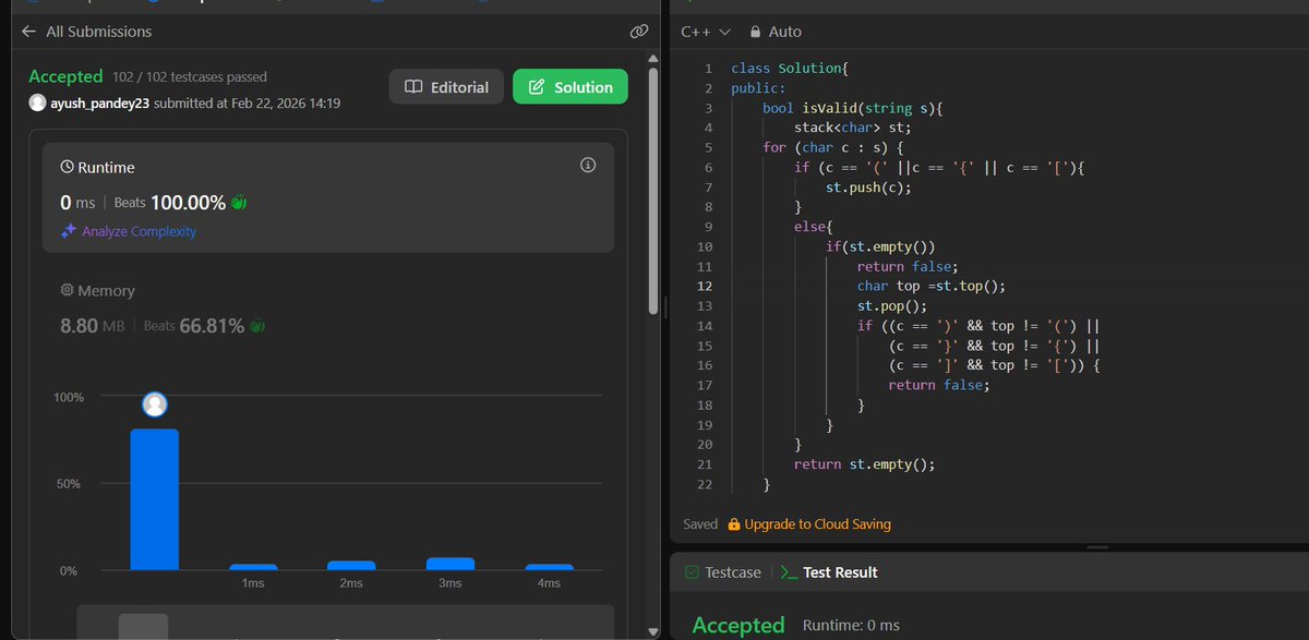 PandeyAyush2304's tweet photo. Week X of consistency 🚀
This week’s problem with @abesec_codechef was Valid Parentheses 🔁
Stack logic getting stronger day by day 💪
#CodeChef #ABESEC #DSA #BuildInPublic https://t.co/HWt9vkskHa