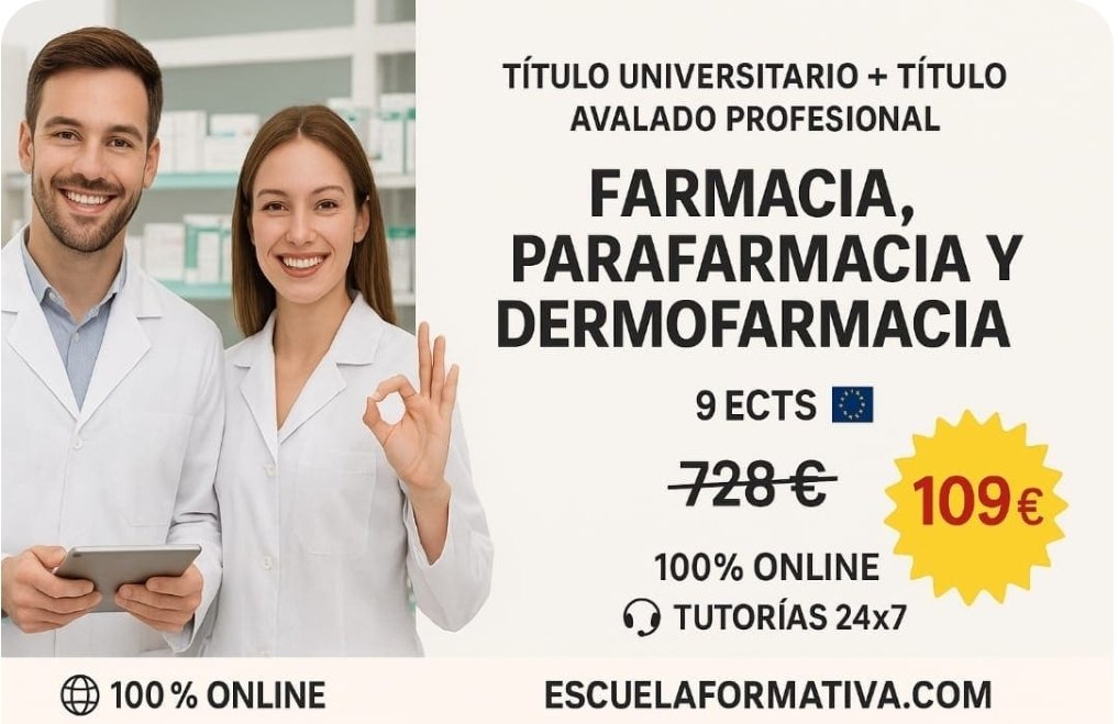 🎓 Consigue tu Doble Titulación: Universitaria (9 ECTS 🇪🇺) + Profesional por solo 109€‼️

escuelaformativa.com/cursos/curso-u…

#Farmacia #Parafarmacia #Dermofarmacia