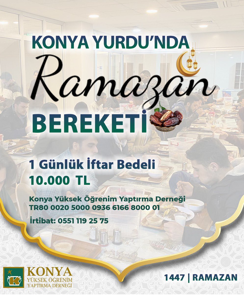 KonyaYurdu's tweet photo. “Kim bir oruçluyu iftar ettirirse, oruçlu kadar sevap kazanır. Oruçlunun sevabından da hiçbir şey eksilmez.” 

Ramazan Bereketini Birlikte Yaşayalım. https://t.co/t1VFTR0WDl