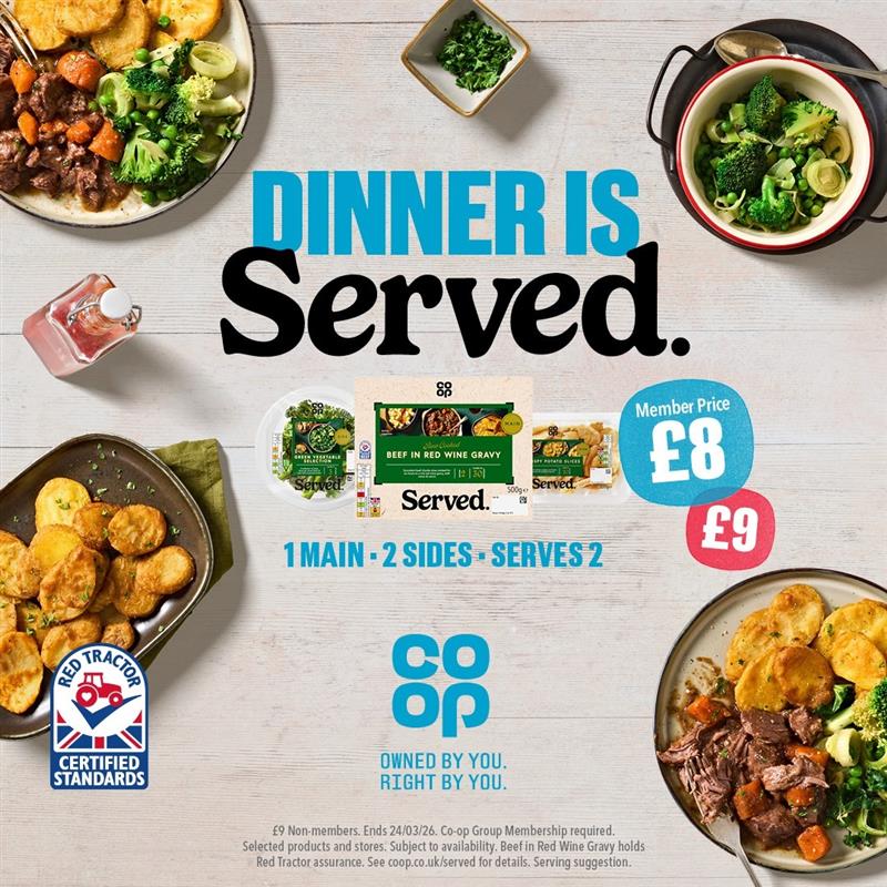 The <a href="/coopuk/">Co-op</a> Classics collection is Served. Get 1 main and 2 sides with 330 combinations to choose from. £8 for Co-op members (£9 for non-members). Serves 2. Made with 100% British meat 🙌  coop.uk/4rTrZSk