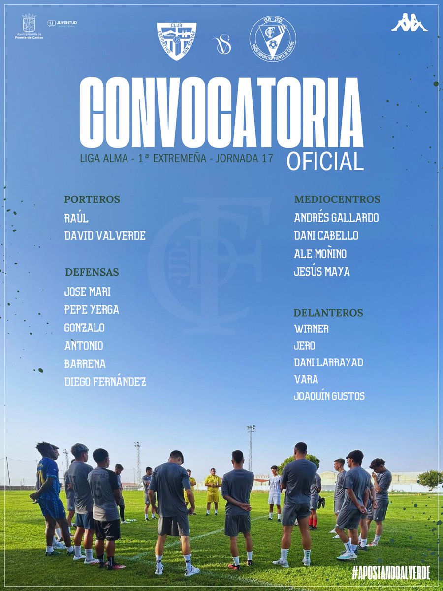 #CONVOCATORIA

📋 Lista de convocados para el partido que nos mide al <a href="/CDSanServan/">CD San Serván</a> .

#ApostandoAlVerde