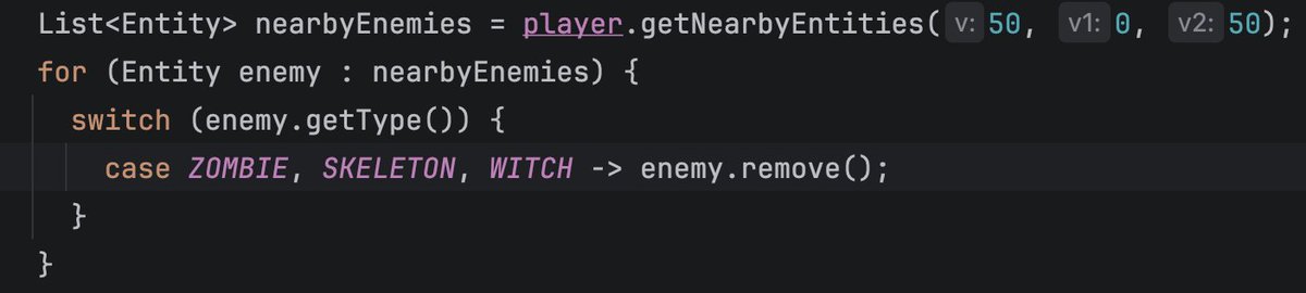 Image for the Tweet beginning: 【学習記録】

◼︎内容
プラグイン開発編
DAY20 「ゲーム終了後に周辺の敵を削除」

◼︎実装
ゲーム終了後に周辺の敵を削除

◼︎感想
動画前に、自分で書いたコードとやっていることは一緒なので嬉しかった。
あとは綺麗に描けるよう意識していく。

⌛️1h(累計69h10min)

#デイトラ　＃Java 