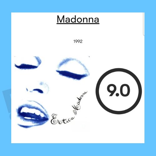 PopTingz's tweet photo. Pitchfork revisit Madonna’s “Erotica” album and raise its score to 9 https://t.co/14S504soJW