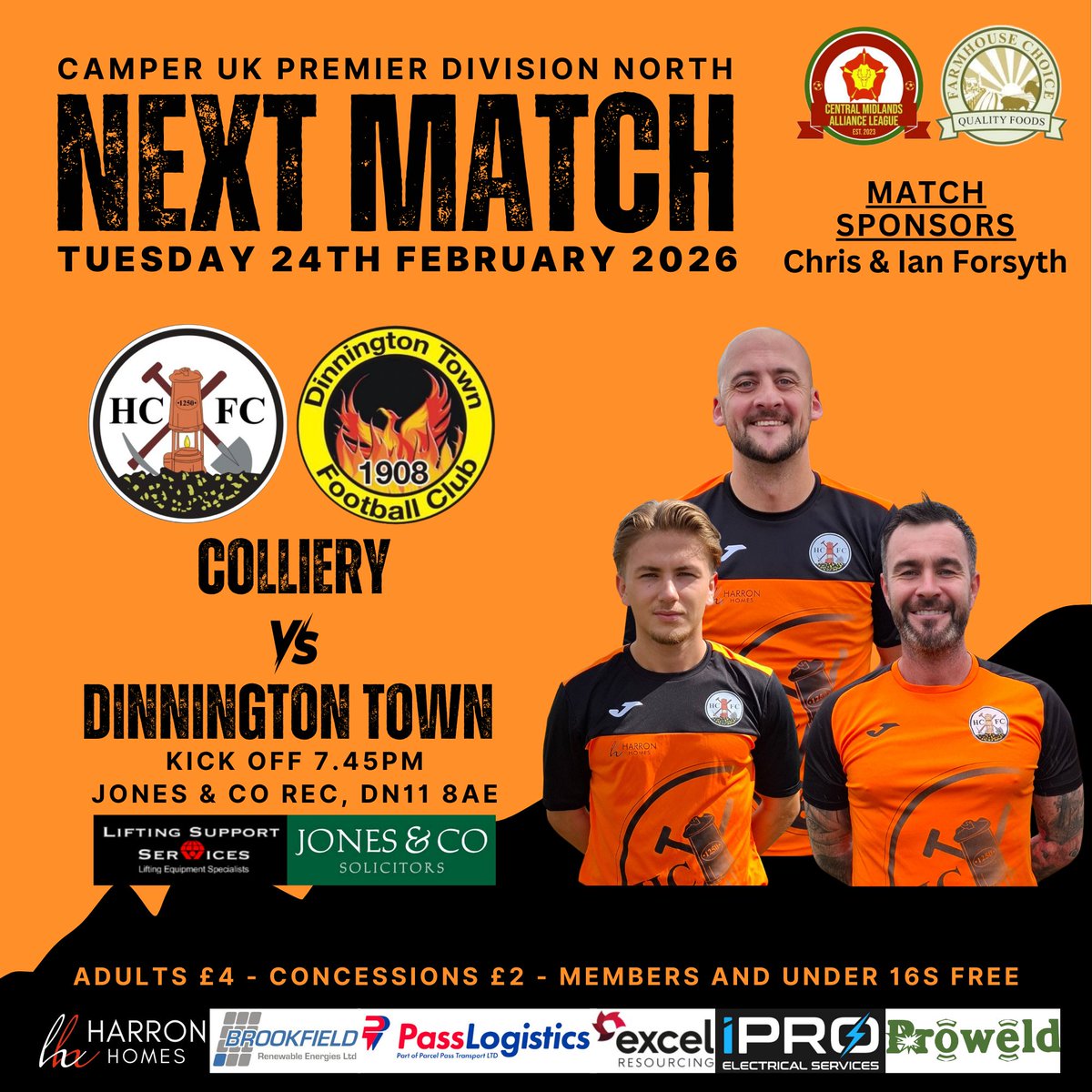 HCIFC's tweet photo. Under the lights.

On Tuesday night, @DinnoTownFC are the visitors to the @jones_solicitor rec.

It's been a while since we've played at home (well any games for that matter) so come along and show your support for the lads.

Match Sponsors: 
Chris &amp; Ian Forsyth https://t.co/NCmpmznw9S