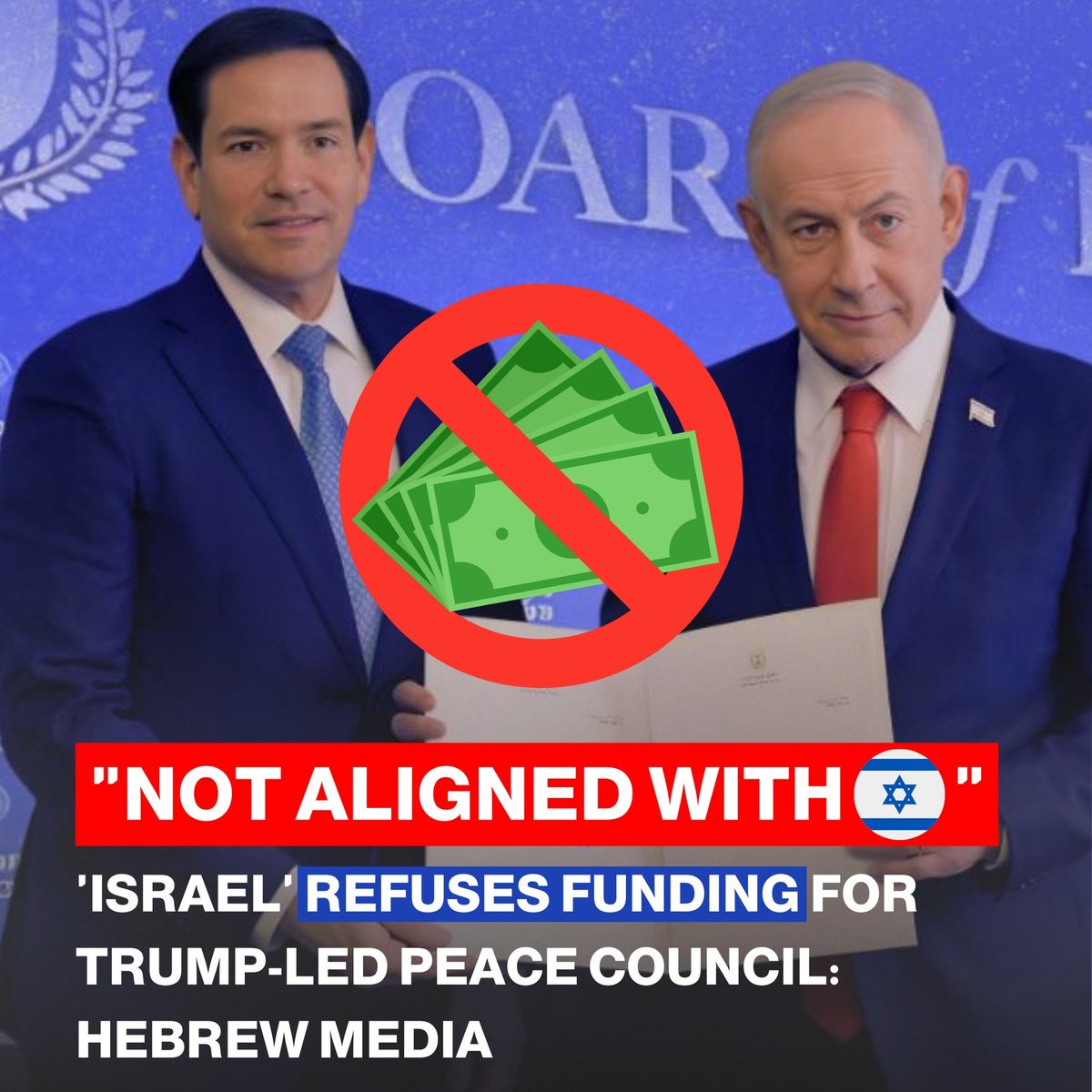 RyanRozbiani's tweet image. JUST IN 🇺🇸🇮🇱: Israel Refuses to Pay $1 Billlion Buy In for Board of Peace

No one is shocked. Good, Netanyahu GET OUT

A senior Israeli official told local radio that the government believes the board has taken positions "not aligned" with Israel's security vision. 

The