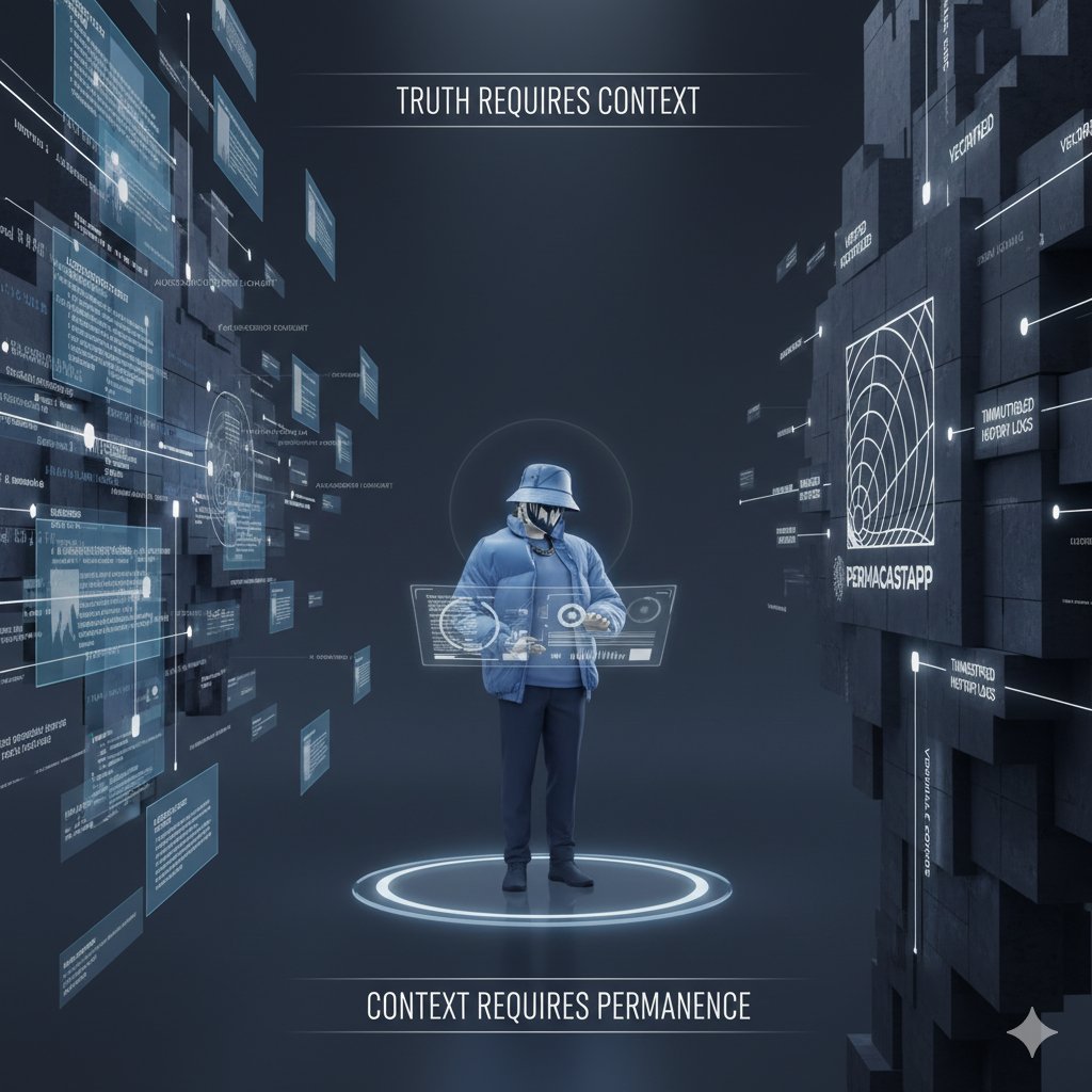 Truth becomes fragile when history can be rewritten quietly.

AI, platforms, and centralized databases all shape what we remember.

Permanent media is about protecting context, not just storing data.

That’s why <a href="/permacastapp/">Permacast.app</a> matters.