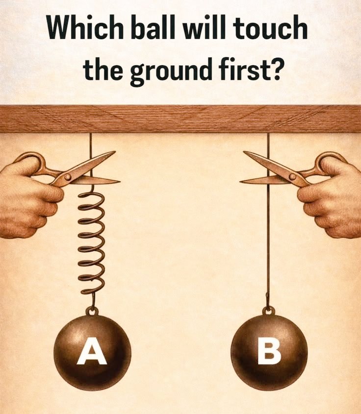 Which ball will touch the ground first..👇
