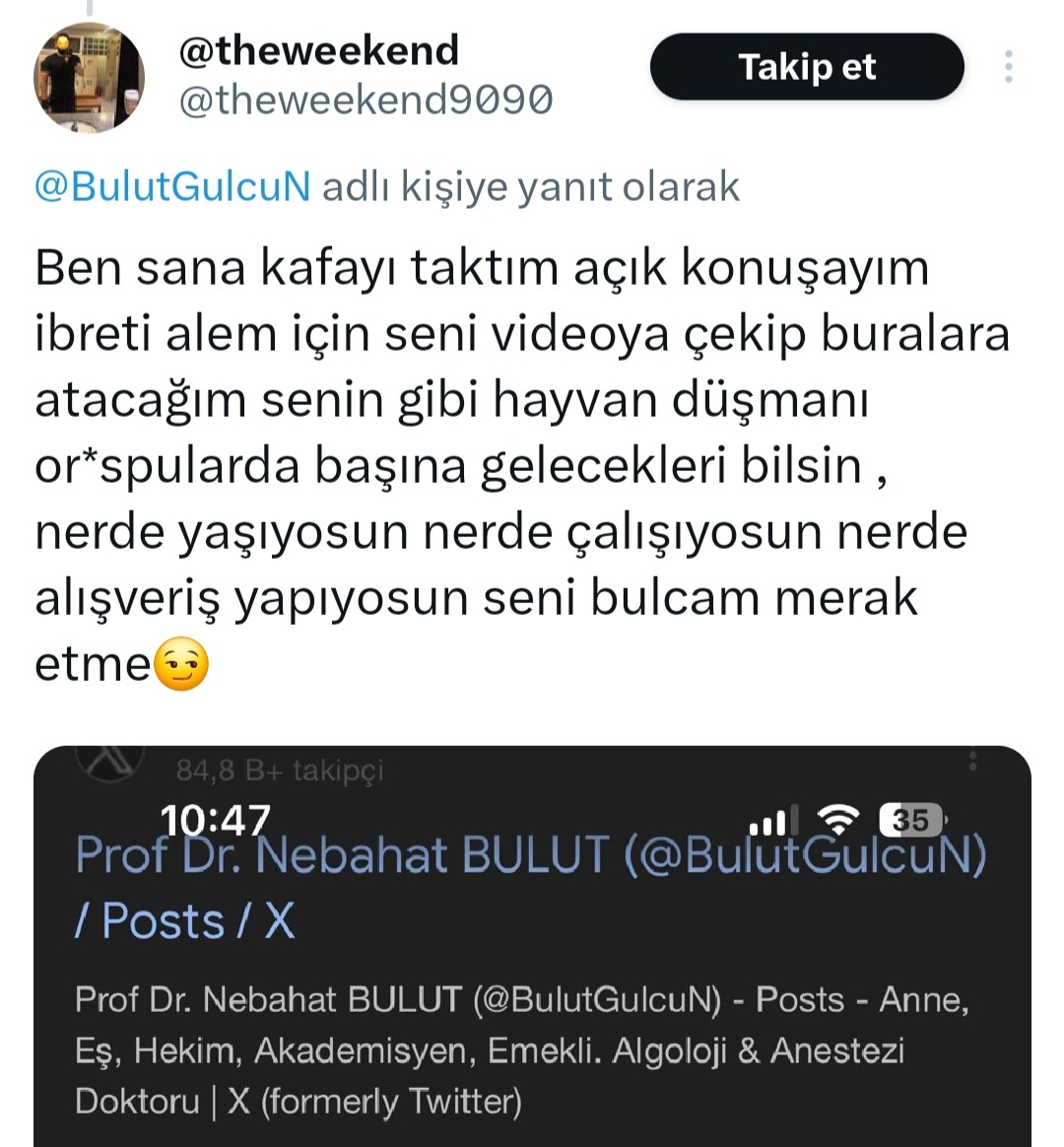 Sayın Bakanımız ve Bakan yardımcımız
Sizlere ve Millete saldıranlar, aynı odaktan...
İhbardır 
<a href="/miamustafacftci/">Mustafa ÇİFTÇİ</a> <a href="/kubrayigitbasi/">Doç. Dr. Kübra Güran Yiğitbaşı</a> <a href="/EmniyetIzmir/">İzmir Emniyet Müdürlüğü</a> <a href="/izmirvaliligi/">T.C. İzmir Valiliği</a>