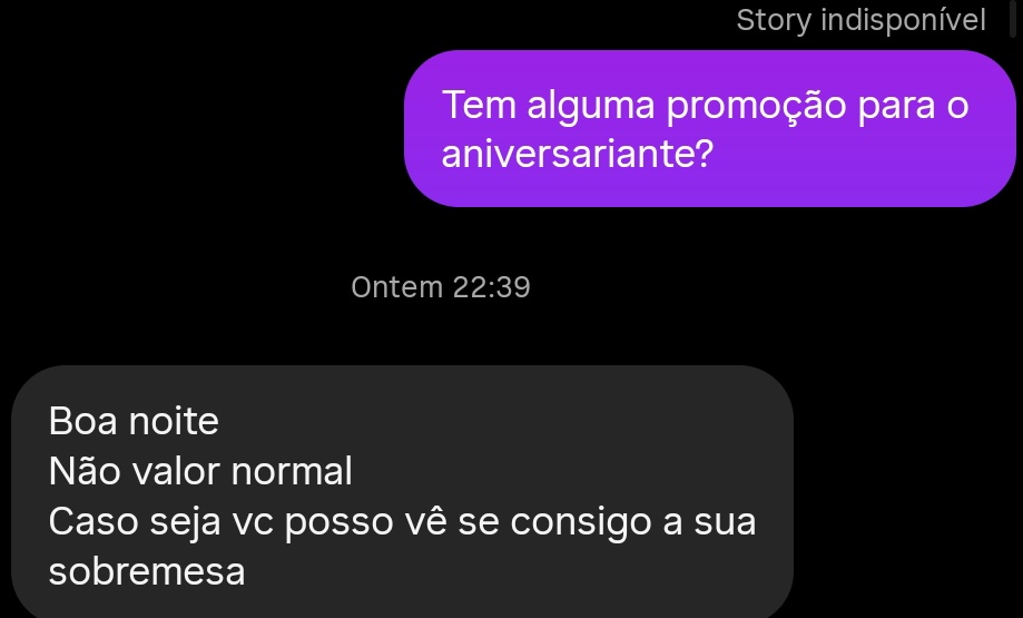NNNNoooaaH's tweet photo. O restaurante postou "venha comemorar seu aniversário com a gente", aí fui ver se tinha alguma vantagem. Não 🤡 paga normal e se implorar podem dar uma sobremesa kkkkkkk https://t.co/Fe9qoCbraw