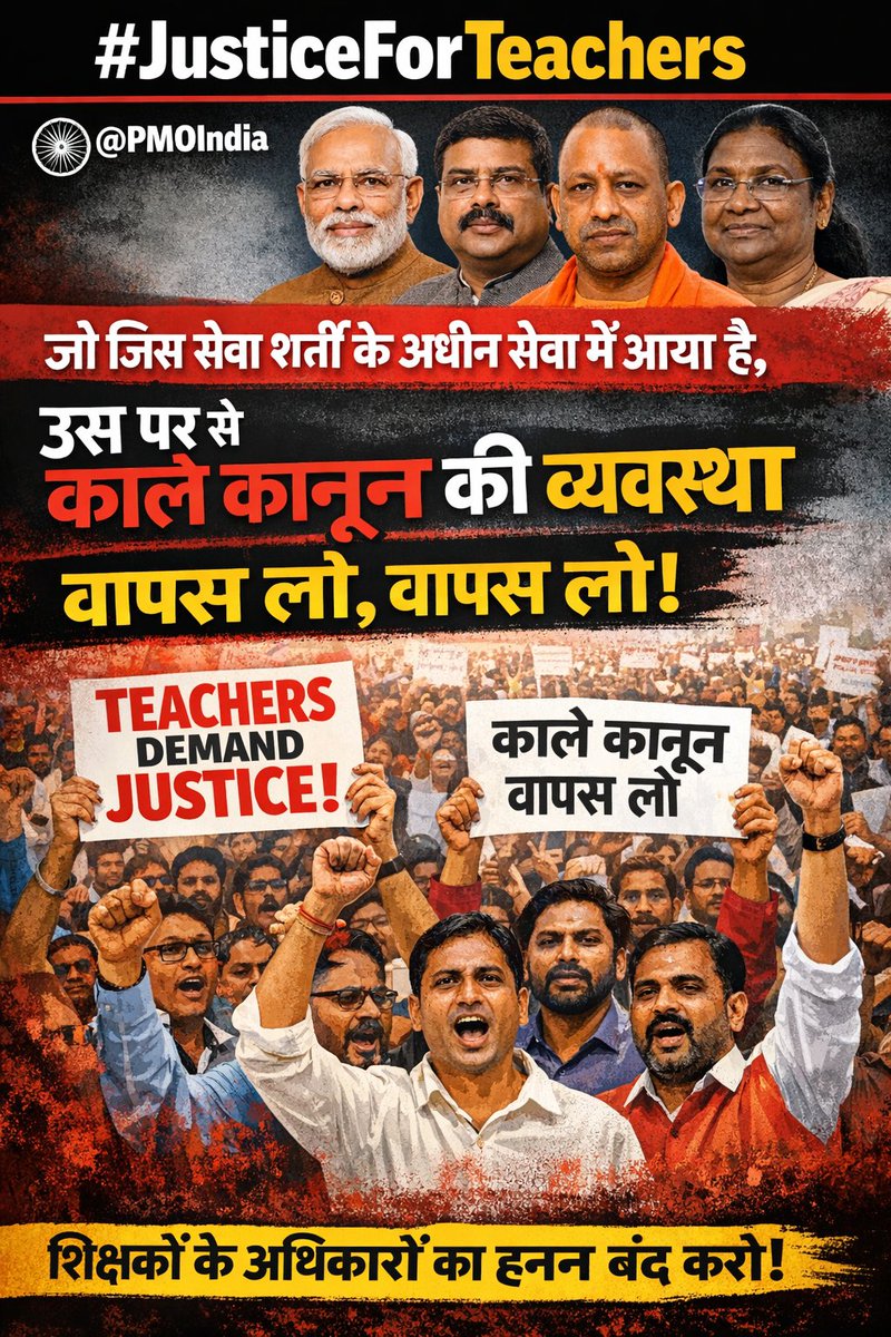 #JusticeForTeachers
<a href="/PMOIndia/">PMO India</a> 
<a href="/PMOIndia_RC/">PMO India : Report Card</a> 
<a href="/dpradhanbjp/">Dharmendra Pradhan</a> 
<a href="/CMOfficeUP/">CM Office, GoUP</a> 
<a href="/Aamitabh2/">Amitabh Agnihotri</a> 
<a href="/AmarUjalaNews/">Amar Ujala</a> 
<a href="/Live_Hindustan/">Hindustan</a> 
<a href="/bstvlive/">भारत समाचार | Bharat Samachar</a> 
<a href="/DrDCSHARMAUPPSS/">Dr Dinesh Chandra Sharma</a> 
<a href="/DraupdiMurm/">India president Draupadi Murmu</a> 
<a href="/anandibenpatel/">Anandiben Patel</a>
<a href="/jayantrld/">Jayant Singh</a>
  शिक्षकों को न्याय दो। टीईटी अनिवार्यता से  मुक्त कीजिए।