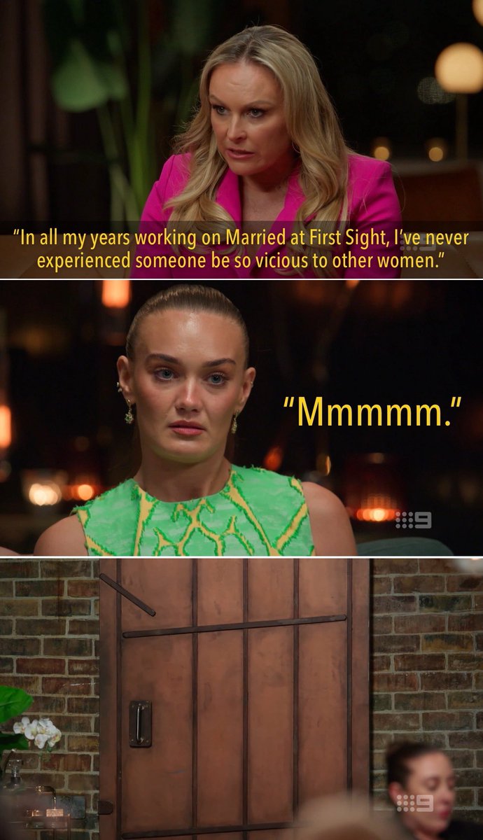 matt_j_lewis's tweet photo. The Brook commitment ceremony interview in three parts:

1) Mel “In all my years working on #MAFS #MAFSAU, I’ve never experienced someone be so vicious to other women.”

2) Brook: “Mmmm.”

3) 🏃‍♀️💨 #LooGate https://t.co/F6DyqeGeU5