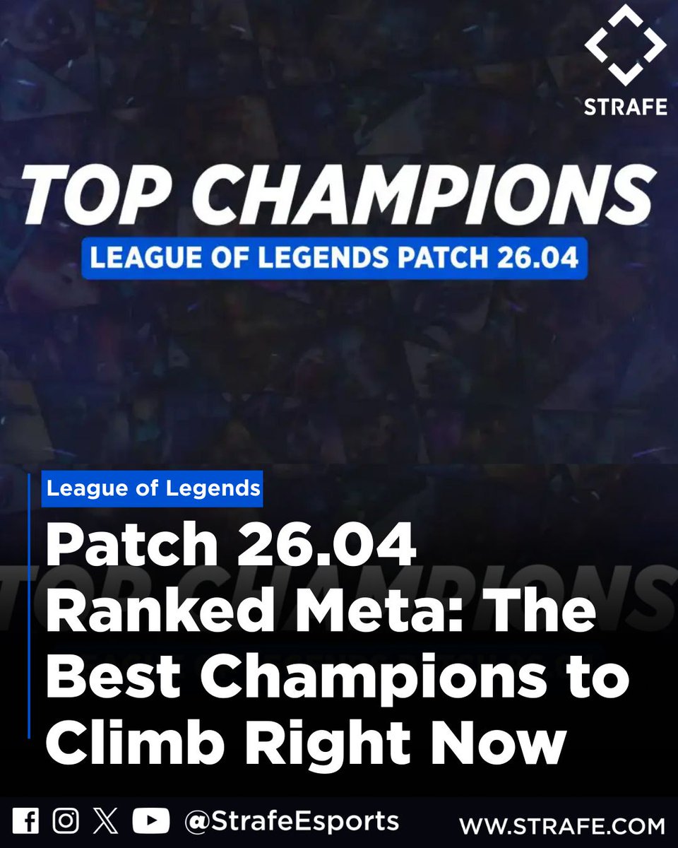 strafeapp's tweet image. Patch 26.04 has some clear LP printers.

Singed sitting at 53.27 percent win rate. Dr. Mundo at 53.10. Malzahar, Veigar, and Jinx still doing their thing. Scaling is winning right now. 

What are you spamming this patch?

#LeagueOfLegends #LoLPatch2604 #SoloQueue