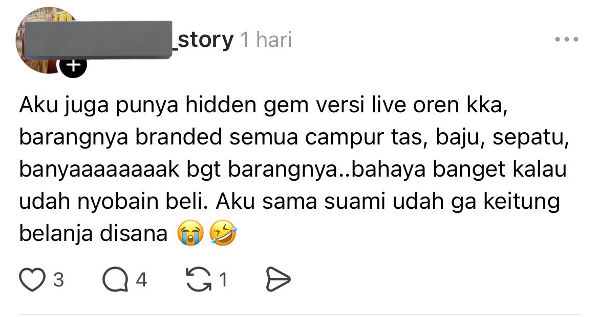 perscuma's tweet photo. berkat mbak ini, jadi tau toko hiideen gemm semurcee itu jadi lebih hemat buat punya barang brandd-ed. ga boncos krn tau ini‼️ https://t.co/P1CSvggT5t