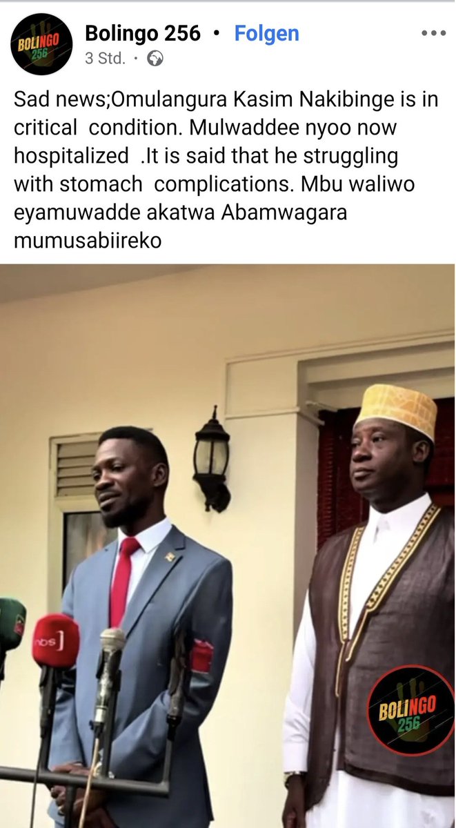 Banange tusabire nyo Omulangira Jaajja w'Obusiraamu Abatamagaamba bagala kumujja mubulamu buno obwokuunsi.
Please mumuteeke nyo mu Ssaala zamwe nga bwetumusabira Allah amutaase Yeah Rabbi 🙏🙏🙏🙏🙏🙏🙏🤲🤲🤲🤲🤲🤲