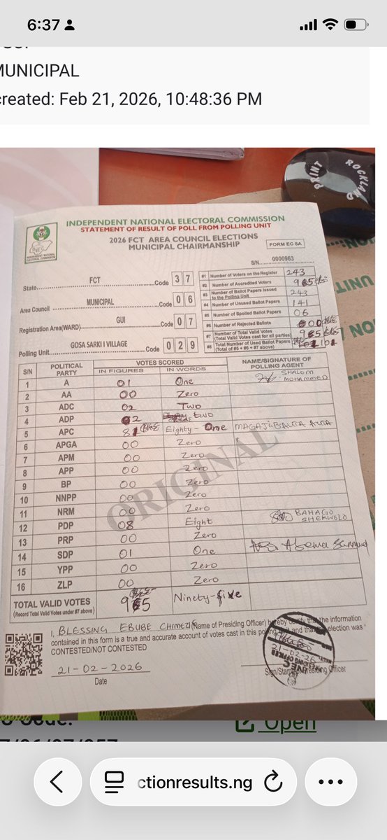 ADCVanguard_'s tweet photo. This is how Tinubu's INEC officials stole our hard earned victory in AMAC.

 Professor Joash Ojo Amupitan must go. INEC must be restructured before 2027 election. https://t.co/9GCGrJt5A7