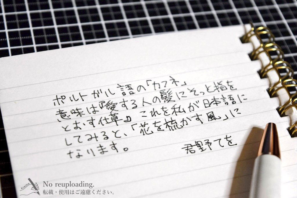 ポルトガル語の「カフネ」
意味は『愛する人の髪にそっと指をとおす仕草』これを私が日本語にしてみると、「花を梳かす風」になります。君野てを✍