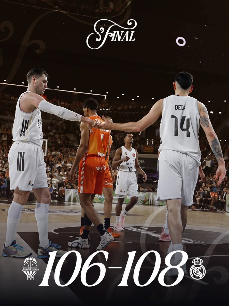 Real Madrid se convierte en finalista de la copa 🏆 tras vencer a Valencia Basket en los últimos segundos.
HALA MADRID SIEMPRE!!!