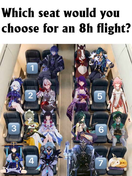 Which seat would you choose?

Cre: dokidoki

#GenshinImpact