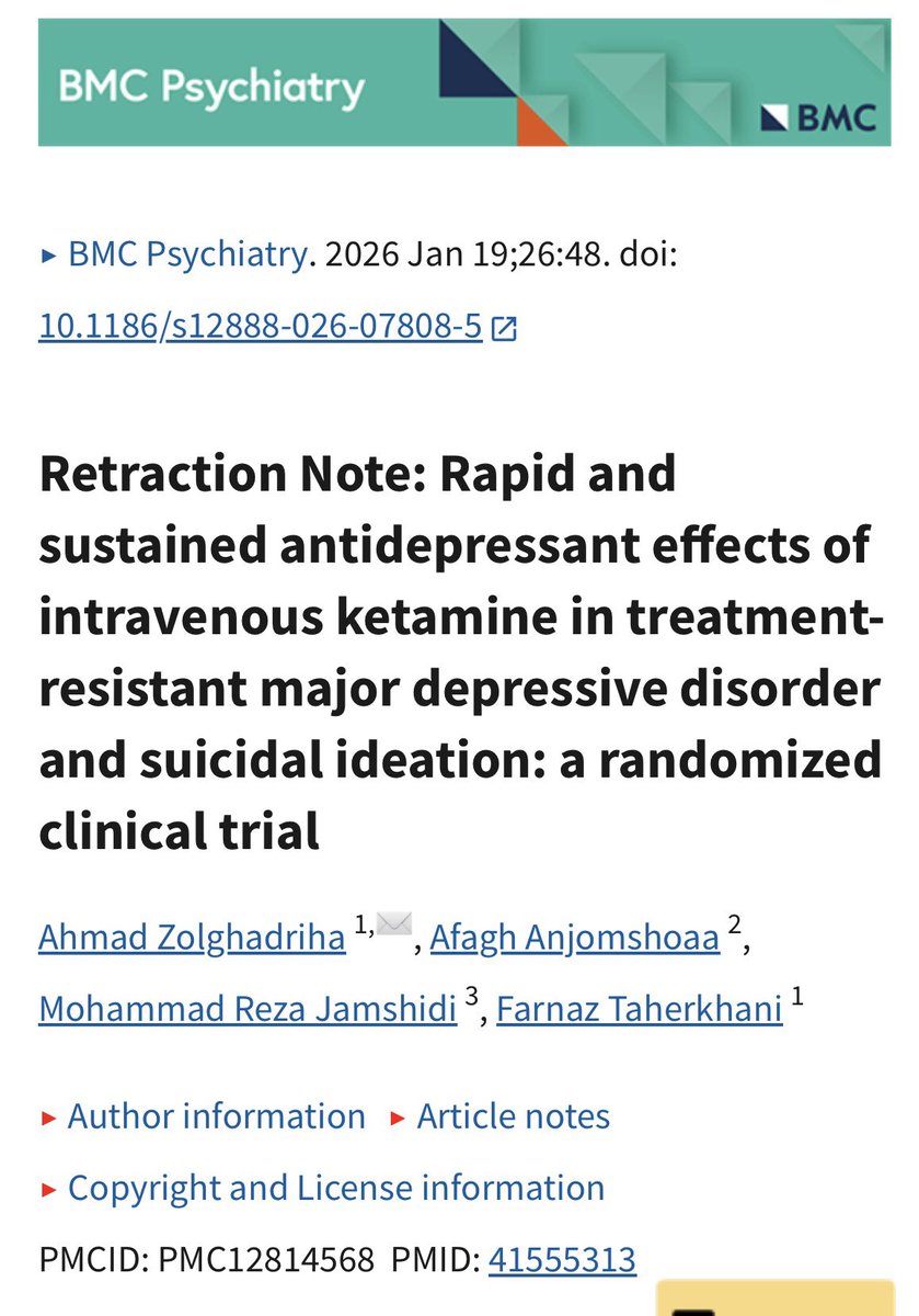 sanilrege's tweet photo. 2026 Retraction 🚨“The Editors have retracted this article. Following publication, concerns were raised about the authenticity of the statistical data reported in this paper. The Authors provided some source data on request from the Editors, but an analysis by the Journal found significant discrepancies between this data and the data reported in the article. The Editors have therefore lost confidence in the results and conclusions of this study.” 

@RetractionWatch