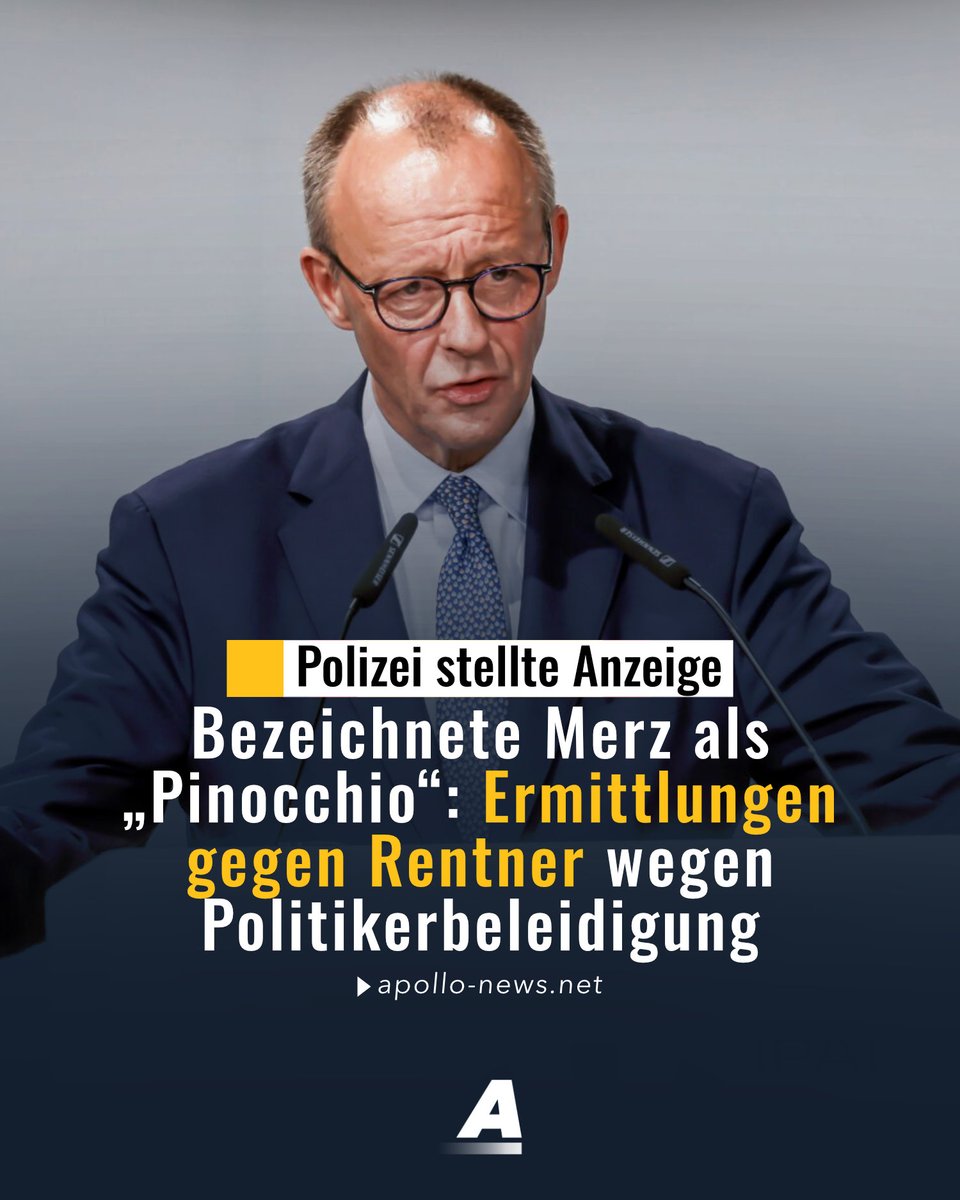 Weil ein Rentner Friedrich Merz als „Pinocchio“ bezeichnete, ermittelt jetzt die Kriminalpolizei. Die Beamten hatten das Internet gezielt nach Politikerbeleidigungen durchsucht – und den Kommentar zur Anzeige gebracht.
apollo-news.net/bezeichnete-me…