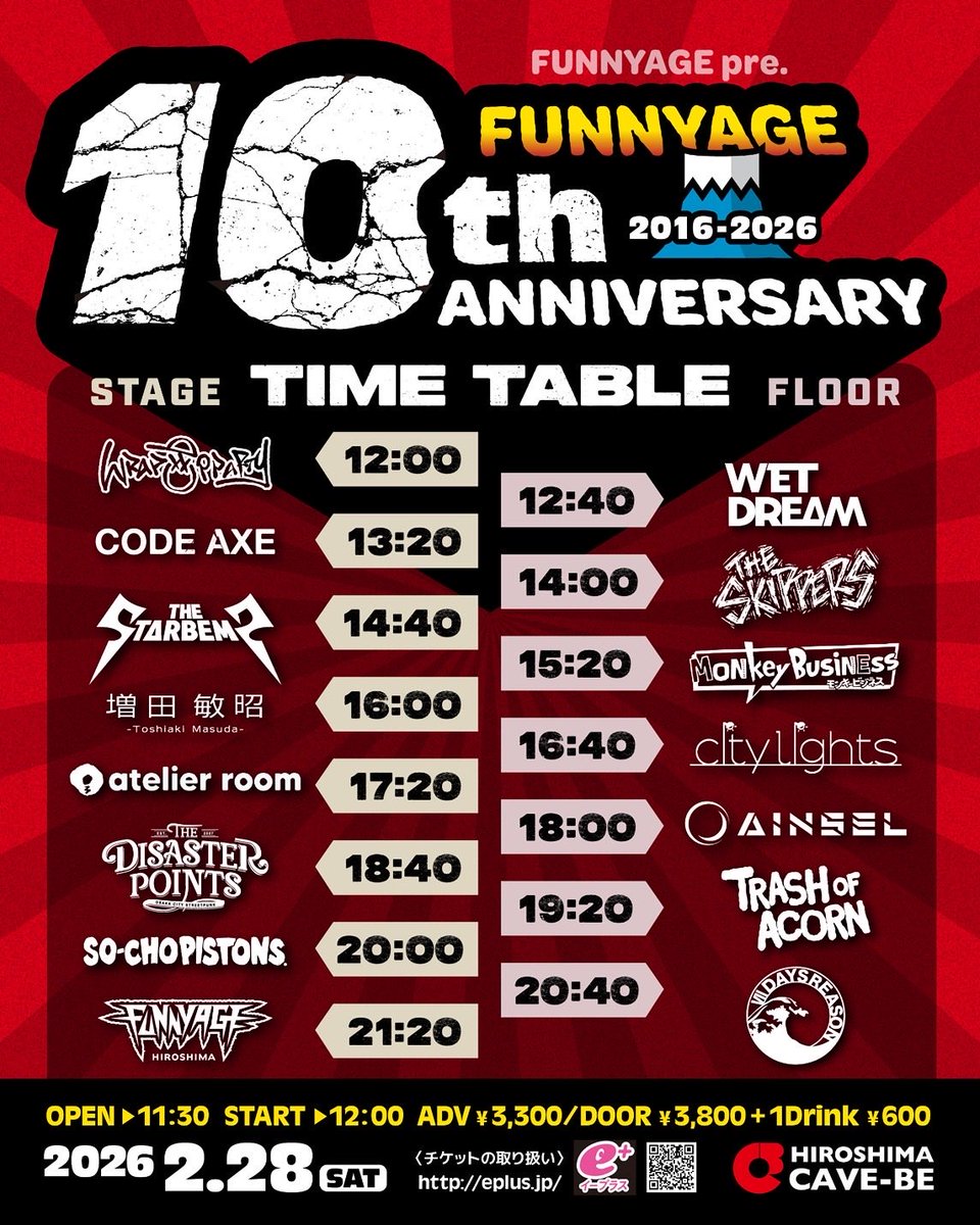 city_lights_3's tweet photo. 🔥来週のライブ🔥

02.28(Sat)@広島CAVE-BE
FUNNYAGE pre.
“FUNNYAGE 10th ANNIVERSARY” ~2016-2026~

出演者多数なお祝い㊗️
city lightsは16:40〜出演！

ご予約はお早めに🏃‍♀️‍➡️ https://t.co/oMSghVaWrR