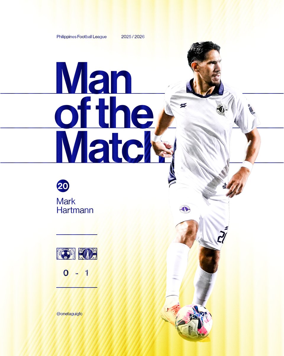 First MOTM for Hartmann!

<a href="/markyhartmann/">Mark Hartmann</a> 's fearless shift in midfield earns him tonight’s MOTM honors.

Take a bow, Mark! 👏

#PlayBigTaguig 🔵🔴