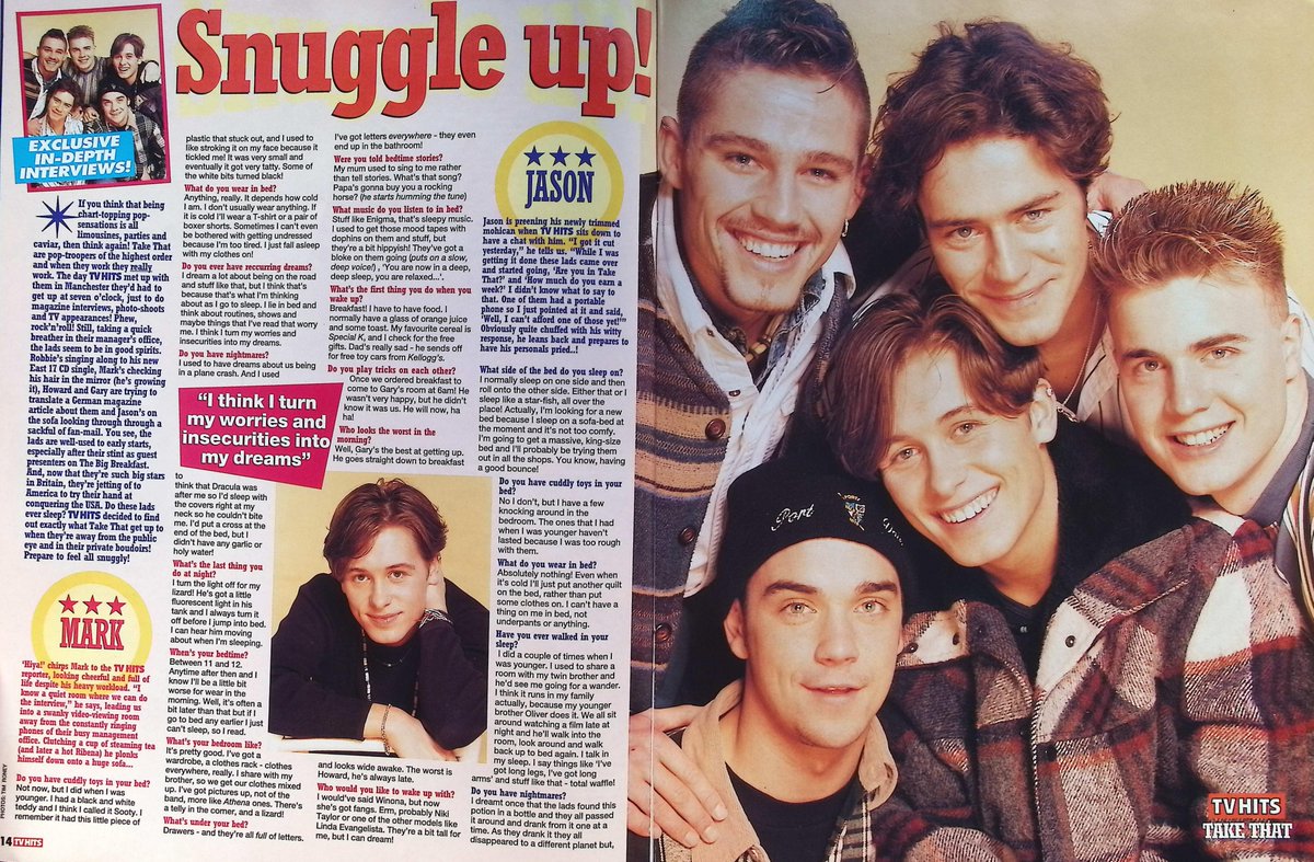 TvDidYouSee's tweet photo. #OnThisDay from March 1992 - TV HITS
SNUGGLE UP - #TakeThat reveal their bedtime secrets.
FAME - We don't need it (do we?) ask #East17. https://t.co/W2Y0d2kJU1
