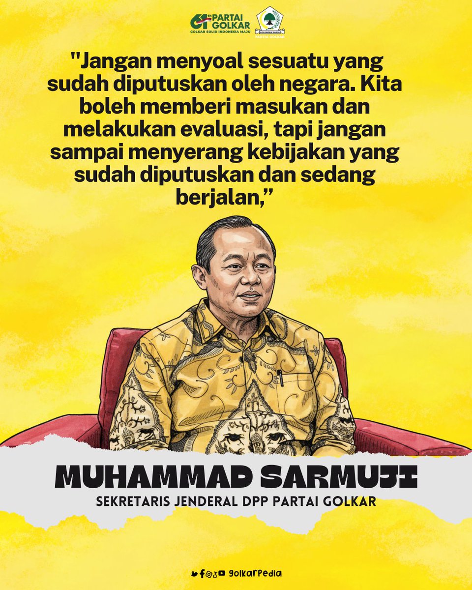Empat Fatsun Politik Partai Golkar, Sarmuji: Jangan Serang Kebijakan yang Sudah Diputuskan Negara

#partaigolkar #bahlillahadalia #golkarpedia #golkar2029

golkarpedia.com/empat-fatsun-p…