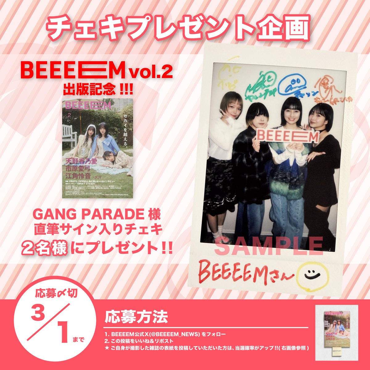 BEEEEM vol.2』出版記念🎊 チェキプレゼント企画開催‼️ ＼ GANG