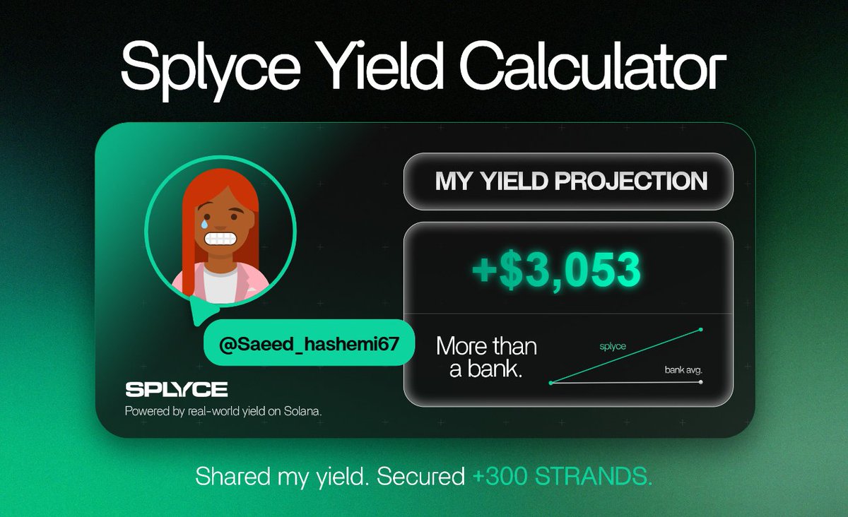 Just tested the real-world yield calculator from <a href="/SplyceFi/">Splyce Finance</a>.

My numbers came out +2,928.23% higher than leaving it in a bank.

Check yours: solana.splyce.finance/calculator?ref…