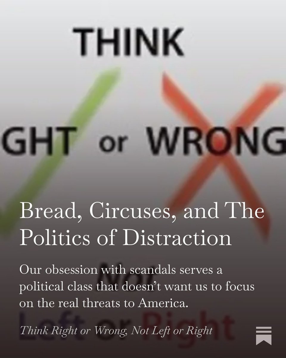Don't fall in the trap of focusing on scandals at the expense of what really matters—The immorality of welfare statism. -- Bread, Circuses, and The Politics of Distraction, by <a href="/AIngemarson/">Anders Ingemarson</a> open.substack.com/pub/andersinge…