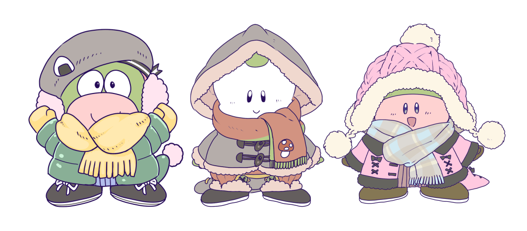 今日は描く余裕がないので
過去絵で猫の日な勇者&amp;バブ🐈
と、おまけの冬服トリオ。（時期ぃ・・）