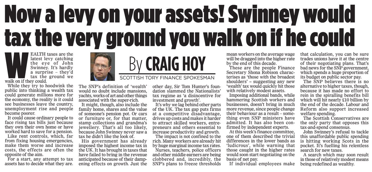 When Swinney talks about “wealth”, he means your house, your pension, your life savings.

Scotland already pays the highest income tax in the UK — and soon he will be coming for all your assets.

Vote wisely in May.