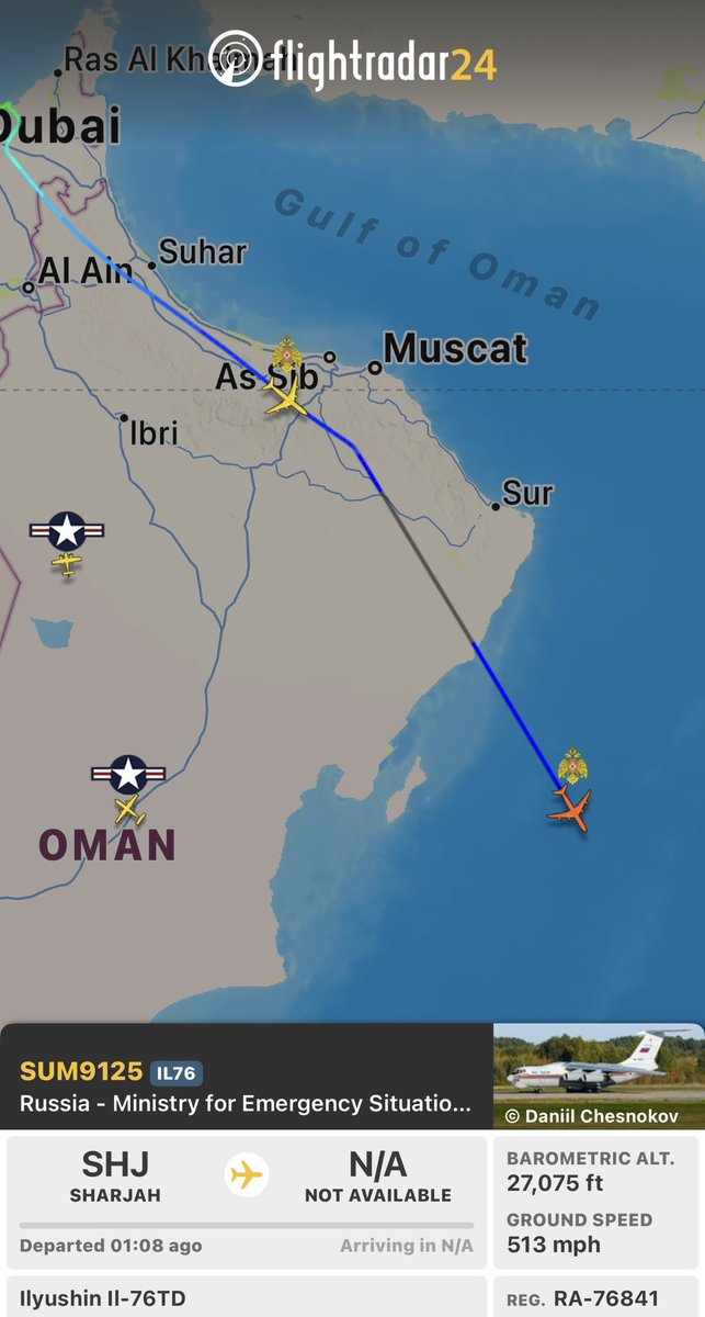 stunorth69's tweet photo. ๐ท๐บ#Russian Ministry For Emergency
IIyushin II-76TD
#152A4A / RA-76362 /SUM9105
#152C29 /RA-76841 /SUM9125
Sharjah (OMSJ)>
Both Flights Tracking south of Muscat
@sipjack1776 @Gh0str1dr91 @JordanWeir45
Where they off too? https://t.co/dJKBxVsijo