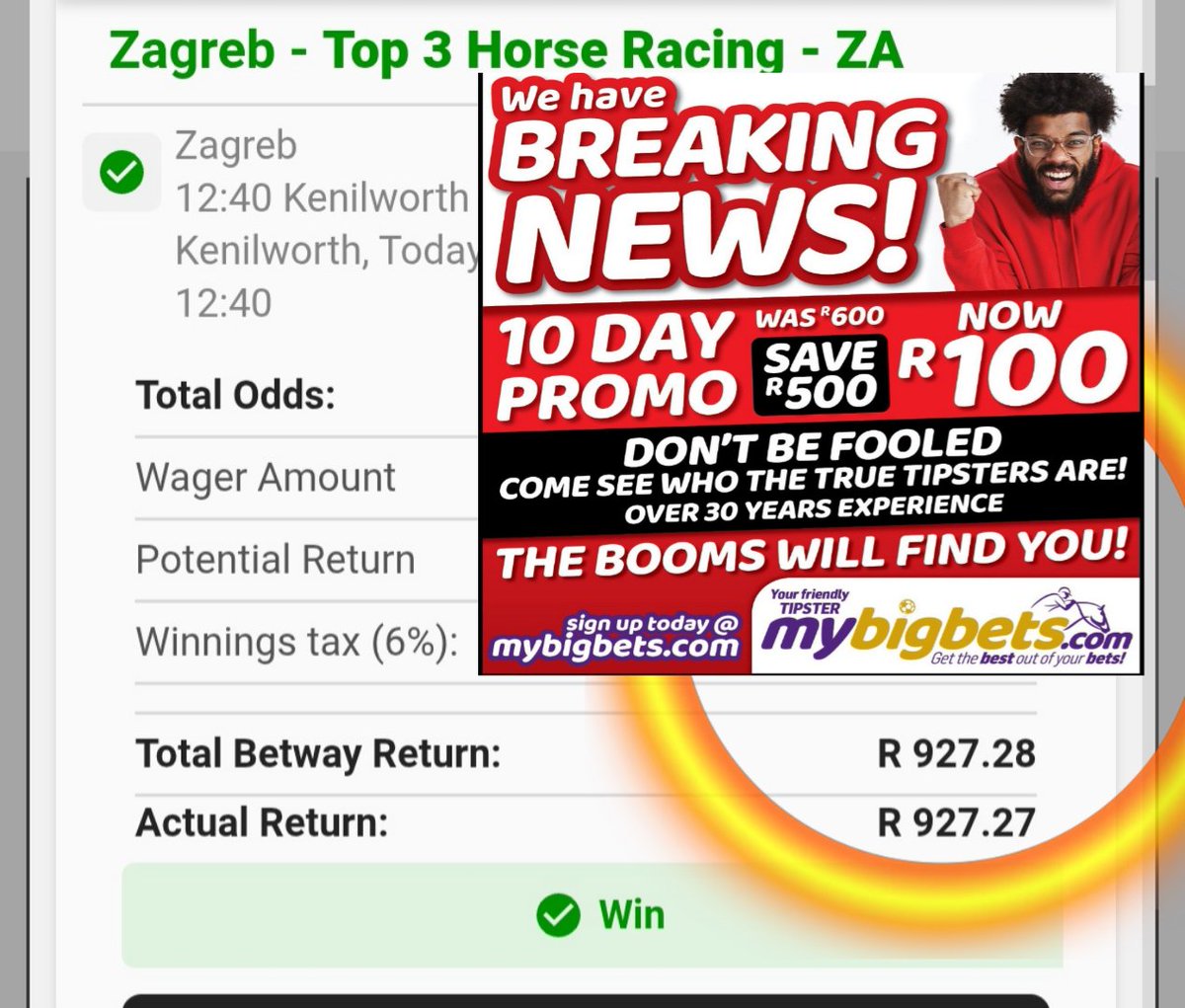 MyBigBets1's tweet photo. 🏇🏻SUNDAY #CAPERACING FIRST 3 RACES BOOM BOOM 🏇🏻🎙🌟✅️
💥💥 MYBIGBETS BOOM 💥💥
🌟💲🌟BREAKING NEWS 🌟💲🌟
📣Exclusive Deal - 10-Day Package at R100🌟💲☑️
📣Limited to the first 100 customers or until end February ☑️
📣50 FREE MERCHANDISE POINTS ON SIGN UP💫🕺💫💃☑️
🏇🏻🎙 https://t.co/dSfnWJZrOg LINK ⚽️☑️
MYBIGBETS 🎙🏇🏻⚽️💲🌟✅️
®️ LET THE BOOMS FIND YOU ®️
#MYBIGBETS #HorseRacing
#HorseRacingTips #HorseRacingTipsters #betway #biggie #T20WorldCup #cash #boom #betway #cashout #soccerbets #football