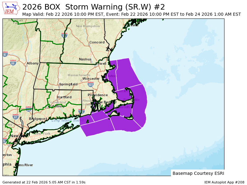BOX continues Storm Warning valid at Feb 22, 10:00 PM EST (13 forecast zones in [AN]) till Feb 24, 1:00 AM EST mesonet.agron.iastate.edu/vtec/f/2026-O-…