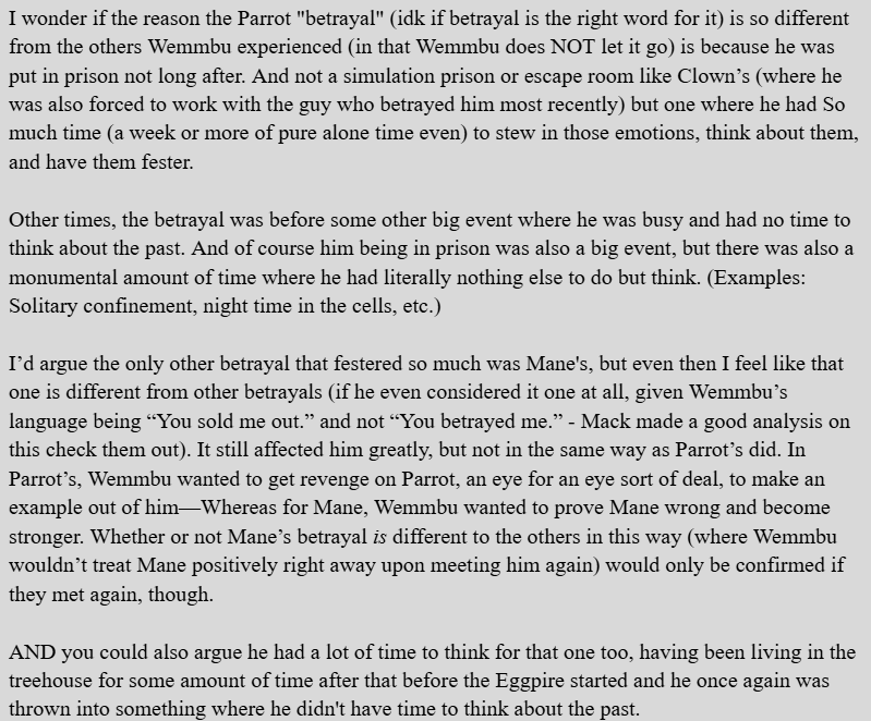my thoughts on how parrot's betrayal effected wemmbu in comparison to other betrayals wemmbu has experienced