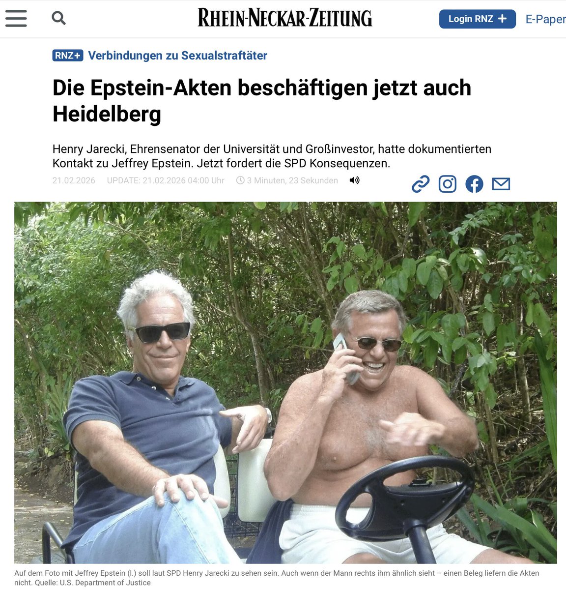 Wenn der Herr rechts  im Bild tatsächlich Henry Jarecki ist, haben jetzt einige ein Problem: die Uni Heidelberg, die ihm zum Ehrensenator machte, die Stadt Heidelberg, die mit ihm gute Geschäfte machte, die frühere Bildungsministerin Theresia Bauer (Grüne), die ihm das