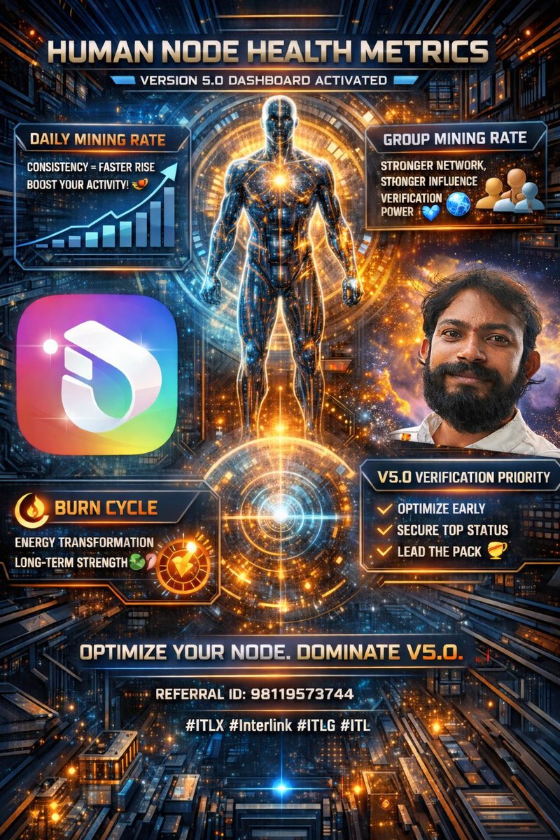 MHariBabu115722's tweet photo. Your Node is Your Power. ⚡
Version 5.0 isn’t about luck — it’s about strength, consistency, and network power.
📊 Mine daily
👥 Grow your group
🔥 Activate burn cycles
🏆 Secure your Verification Priority
Optimize early.
ID: 98119573744
#InterLink #ITL #ITLG #V5 #NodeHealth https://t.co/1Zhm7hshg1