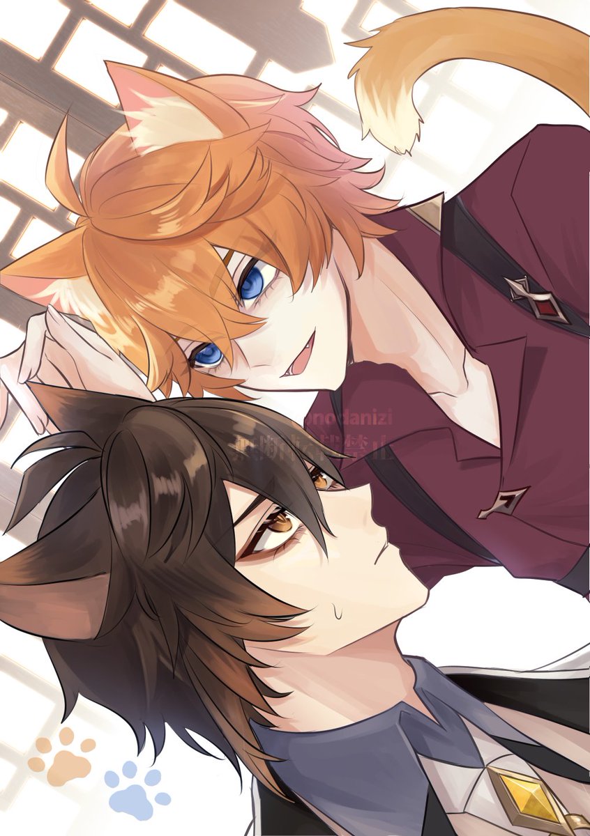 猫の日の鍾タル
珍しく先生にも耳が生えた
#ZhongChi #鍾タル