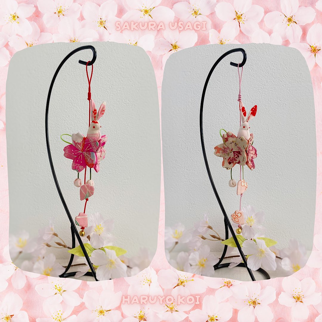桜うさぎさんの吊るし飾り🐰🌸 桜の妖精うさぎさんが お花見を楽しむ