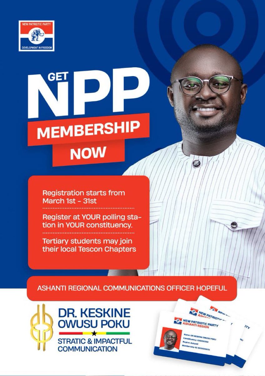 Join the <a href="/NPP_GH/">New Patriotic Party</a> now!

<a href="/KeskineP/">Dr. Keskine Owusu Poku</a> <a href="/OsonoAmmiel/">Osono Ammiel</a>