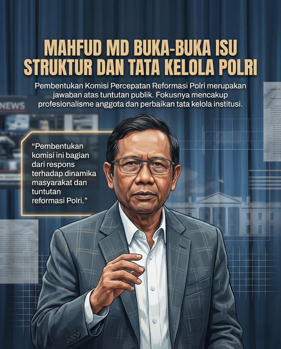 Mahfud MD mengatakan bahwa Komisi Percepetan Reformasi Polri merupakan jawaban atas tuntutan publik.

Fokusnya memcakup profesionalisme anggota dan perbaikan tata kelola institusi.

#KomiteReformasiPolri