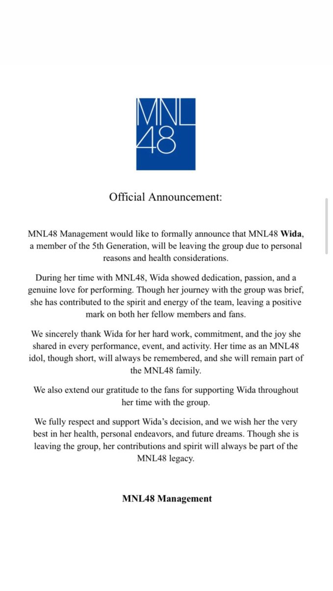 Official Announcement from MNL48's Instagram and Facebook story.

#MNL48