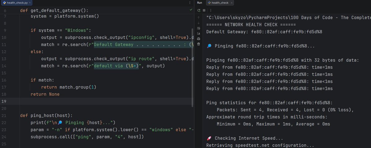 This project strengthened my Python automation skills, Network troubleshooting and the ability to combine programming with real-world networking tasks #Python