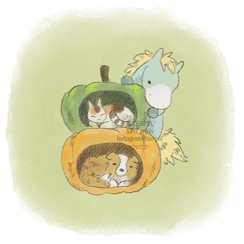 #私はこういう絵を描いています 
#ウマとネコとイヌ